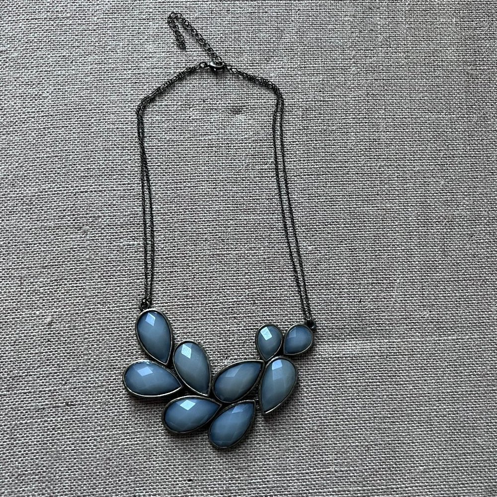 Cloudy grey bib plastic stone necklace gunmetal